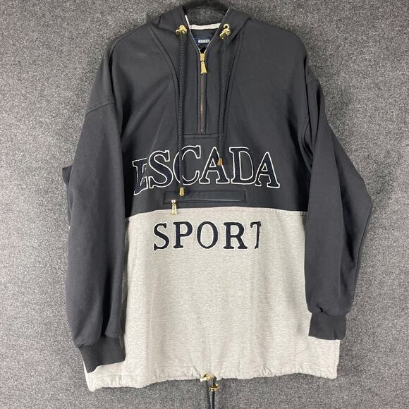 Vintage Escada Sport Hoodie Womens Small Oversized Logo Spellout Textured Casual - Picture 1 of 14